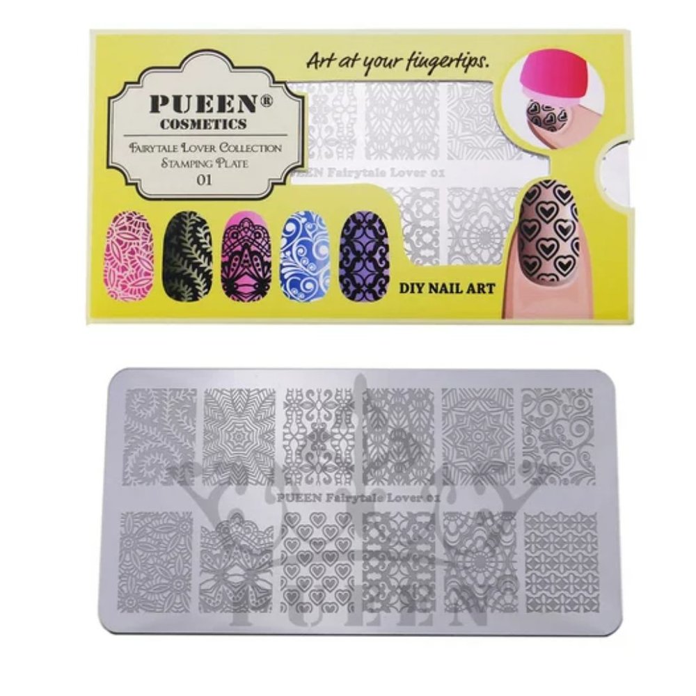 Pueen Cosmetics Stamping Plate Nail Art Kit, 01 Fairytale Lover